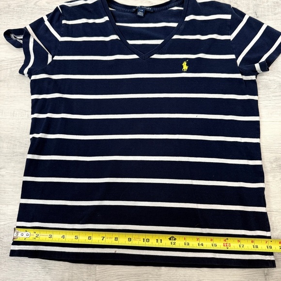 Ralph Lauren Navy and White Cotton Striped V Neck T-Shirt - Picture 9 of 16
